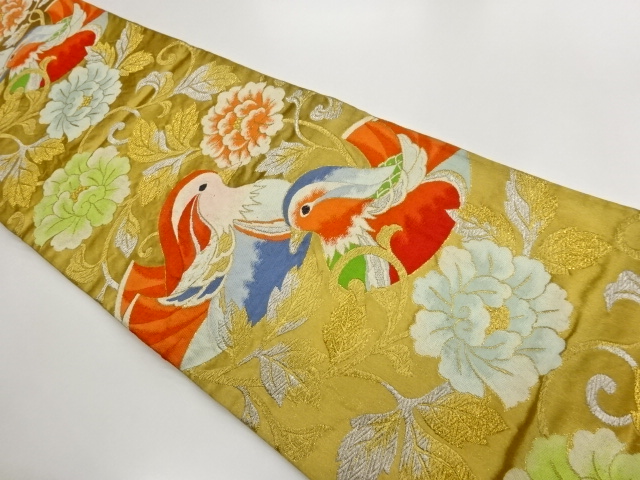 JAPANESE FUKURO OBI / WOVEN PEONY ARABESQUE